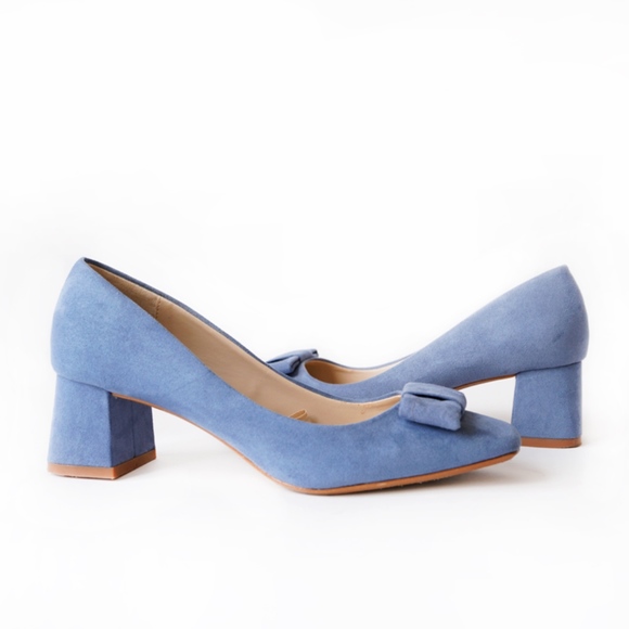 blue suede pumps chunky heel